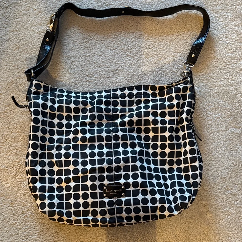 Kate Spade Black and White Patterned Baby Bag, crossbody with change mat